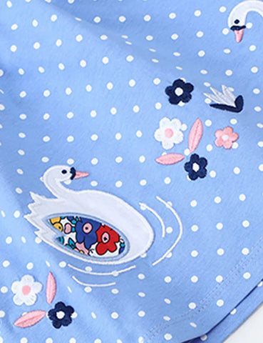 Floral Swam Appliqué Dotted Dress