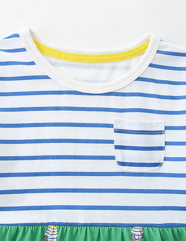 Little Doggy Printed Striped Dress