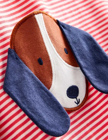 Leuke jurk met puppyapplicatie en zak