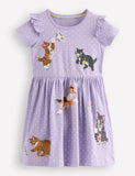 Cute Cat Applique Cotton Dress