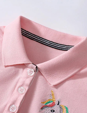 Polo-Kleid mit Besticktem Regenbogen-Einhorn