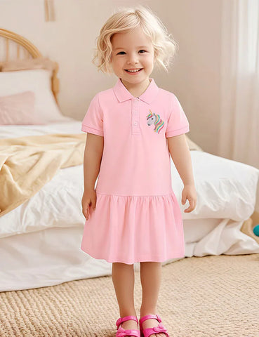 Polo-Kleid mit Besticktem Regenbogen-Einhorn