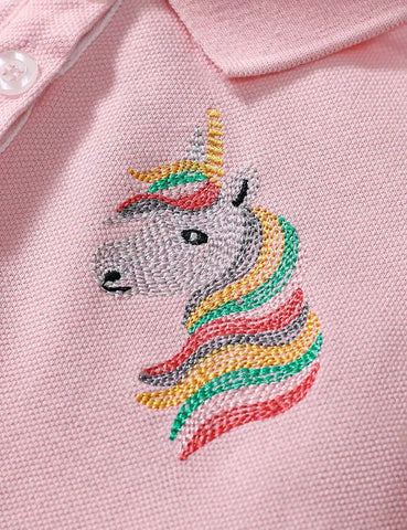 Polo-Kleid mit Besticktem Regenbogen-Einhorn