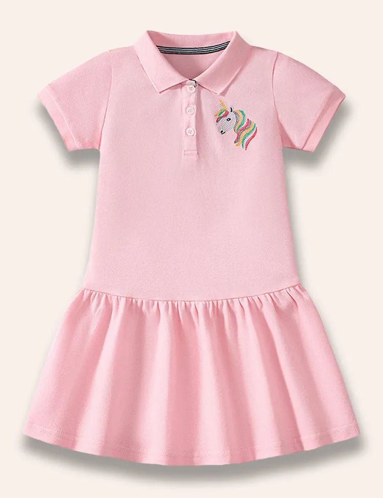 Polo-Kleid mit Besticktem Regenbogen-Einhorn