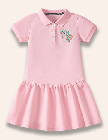 Polo-Kleid mit Besticktem Regenbogen-Einhorn