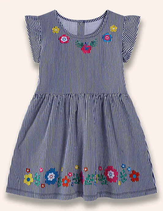 Abito a righe ricamato multi fiore