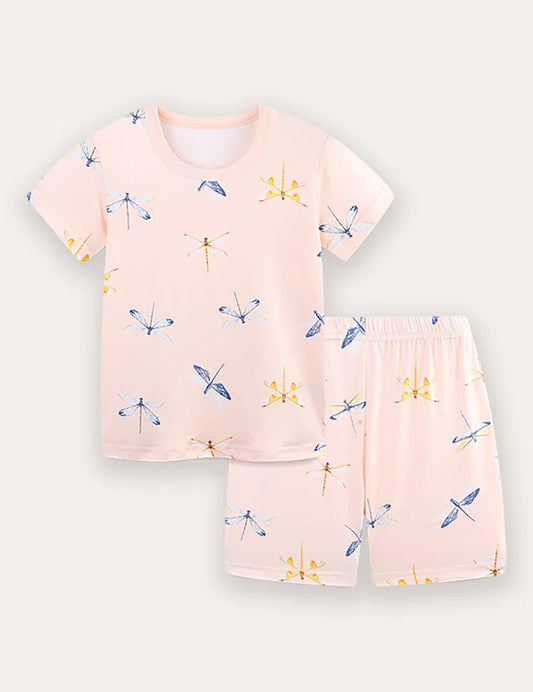 Conjunto de camiseta de manga corta y pantalones cortos con estampado de libélula