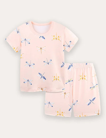 Conjunto de camiseta de manga corta y pantalones cortos con estampado de libélula