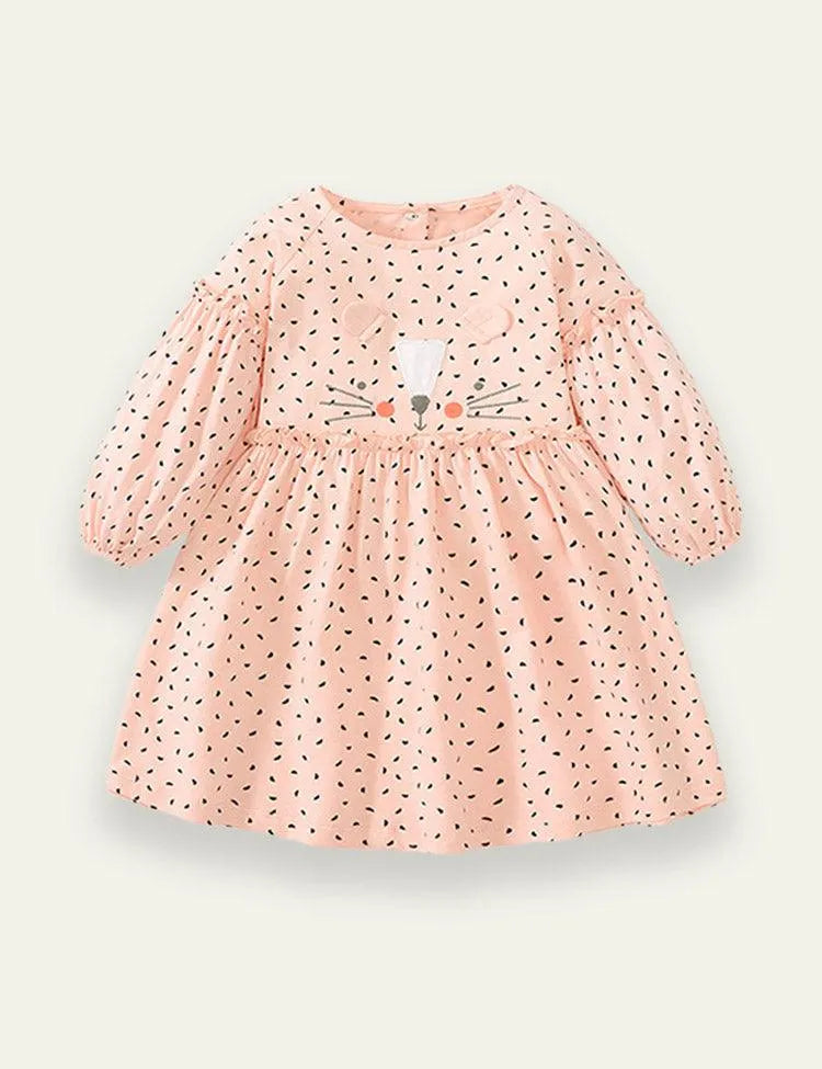 Cat Patch Embroidered Long Sleeved Dress - Mini Taylor