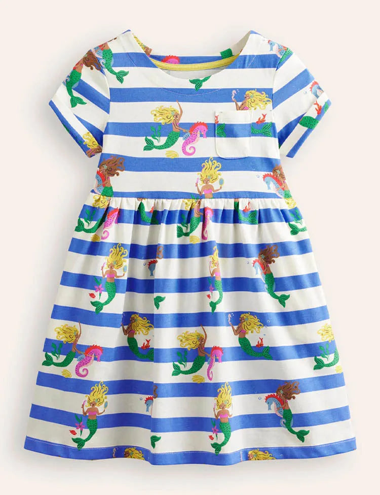 Vestido de rayas con estampado completo de sirena