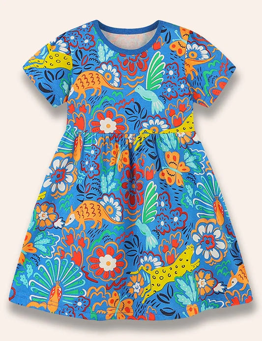 Abito stampato con animali floreali