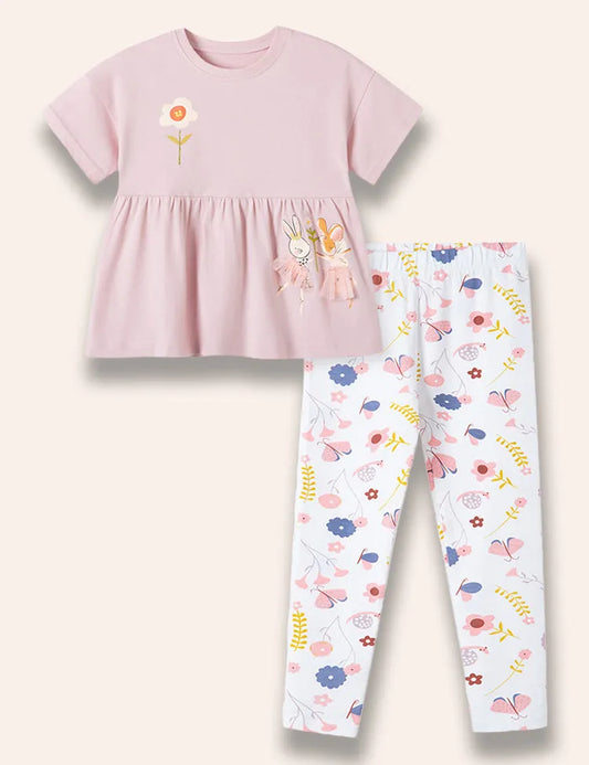 Conjunto de camiseta con estampado de conejito de hadas