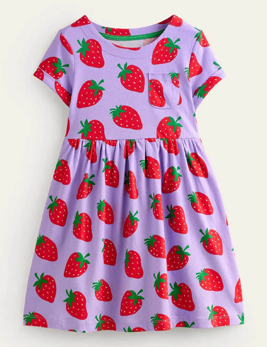 Voll Bedrucktes Kleid Mit Erdbeeren