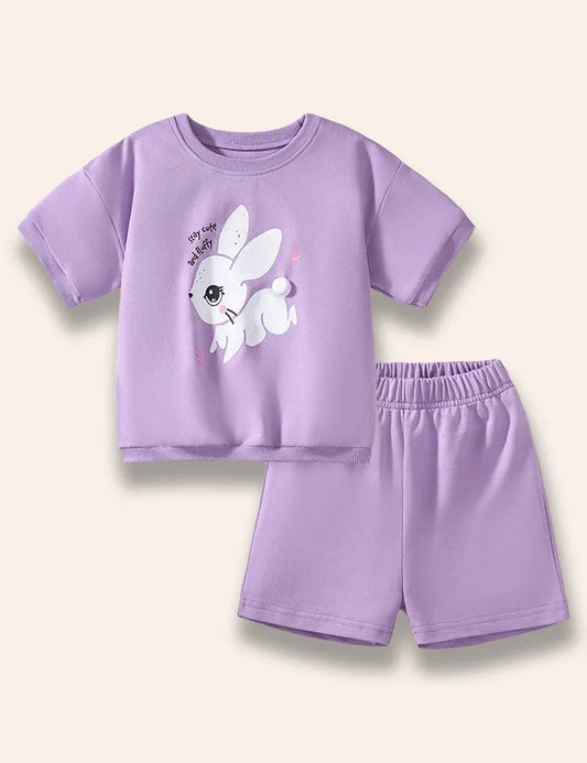 Conjunto de camiseta con estampado de conejo de dibujos animados