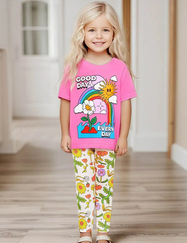 Conjunto de camiseta con estampado Rainbow Good Day
