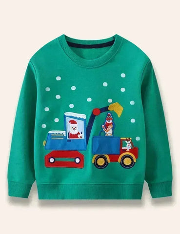 Christmas Santa Claus Excavator Appliqué Sweatshirt