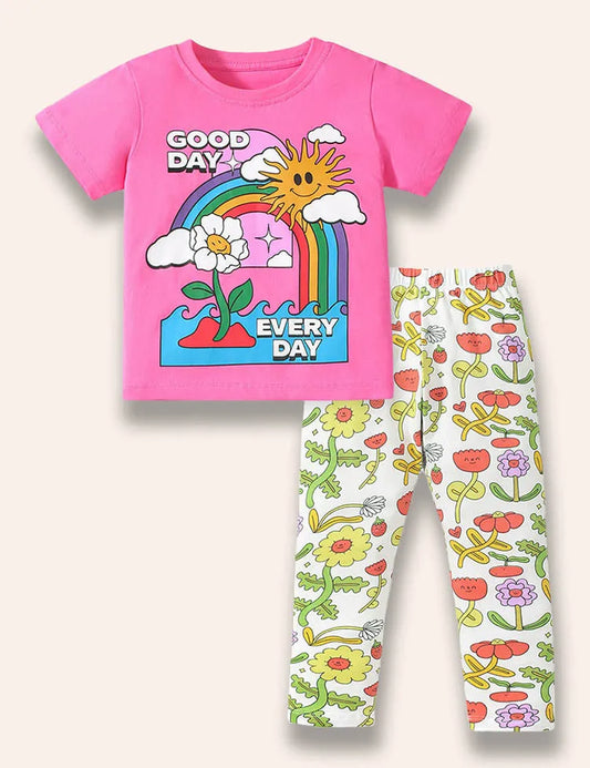 Conjunto de camiseta con estampado Rainbow Good Day