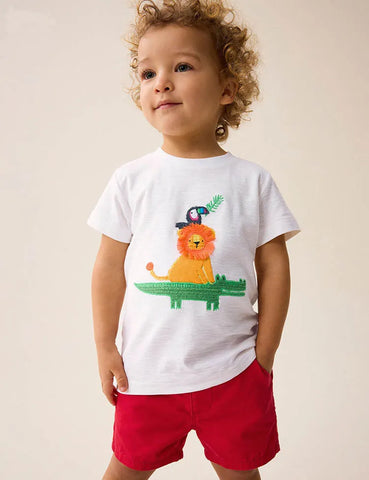 Conjunto de camiseta con aplicación de amigo animal de dibujos animados