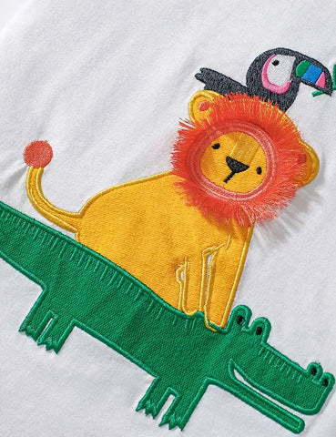 Conjunto de camiseta con aplicación de amigo animal de dibujos animados