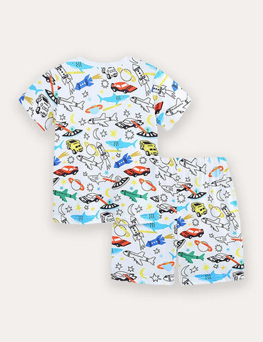 Summer Printing Short Sleeve T-Shirt and Shorts Set