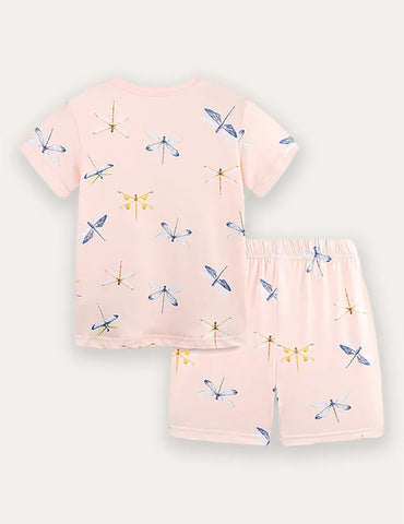 Conjunto de camiseta de manga corta y pantalones cortos con estampado de libélula