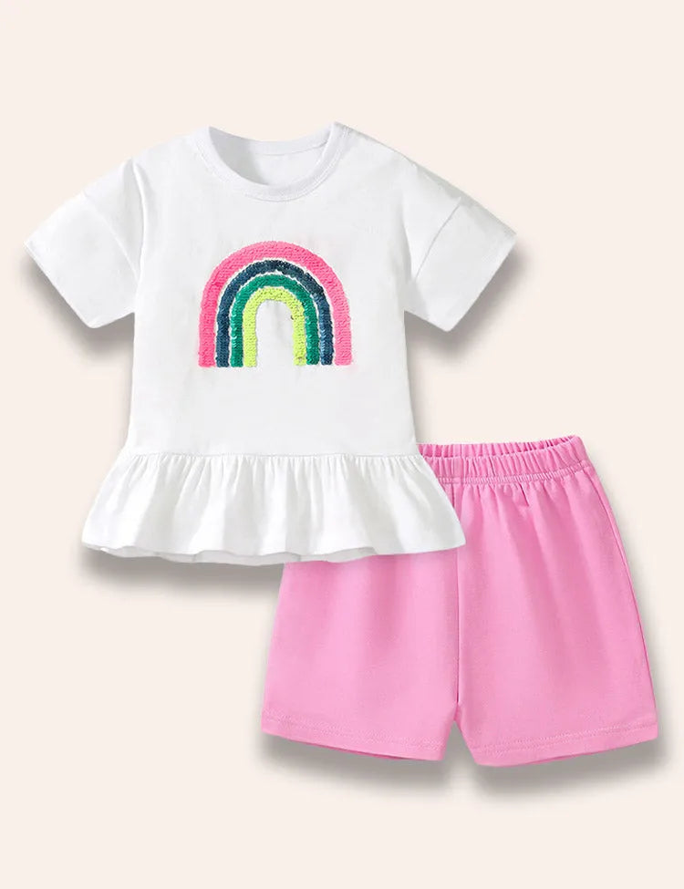 Conjunto de camiseta con lentejuelas y arcoíris