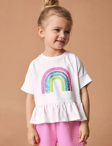 Conjunto de camiseta con lentejuelas y arcoíris