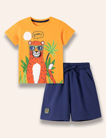 Conjunto de camiseta con estampado de leopardo Roar