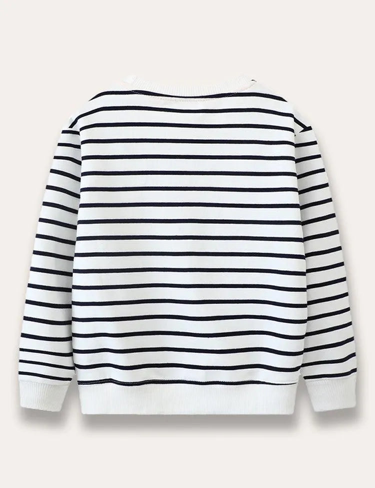 Cartoon Giraffe Appliqué Striped Sweatshirt - Mini berni