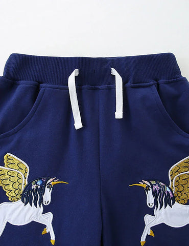 Unicorn Embroidered Cotton Shorts