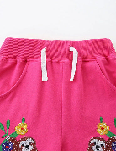 Animal Embroidered Cotton Shorts