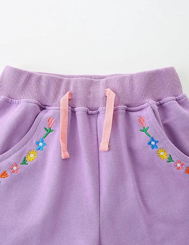 Bloem geborduurde katoenen shorts