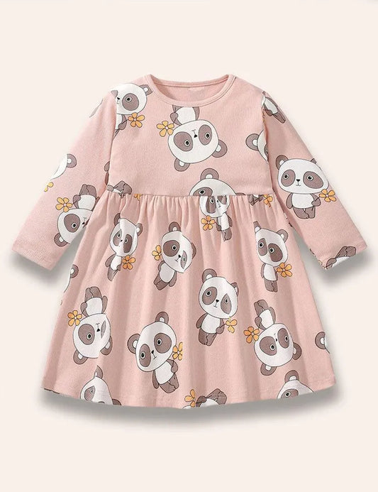Cute Panda Printed Long Sleeve Dress - Mini berni
