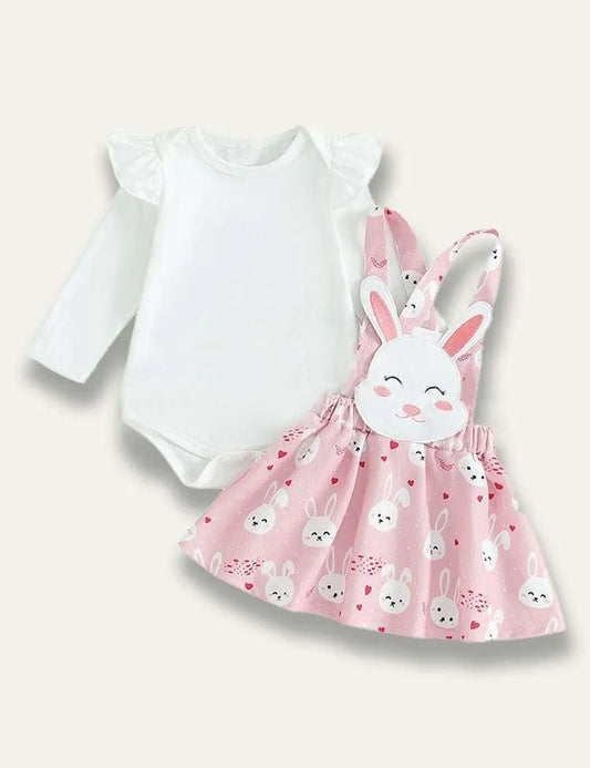Easter Pleated Sleeveless Romper+Cute Bunny Strap Dress - Mini Taylor