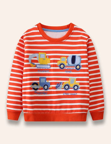 Engineering Vehicle Appliqué Striped Sweatshirt - Mini Taylor