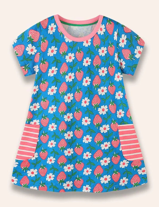 Strawberry Printed Striped Dress - Mini Taylor