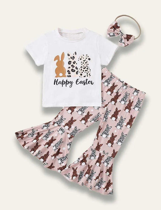 Easter Spotted Bunny Printed T-Shirt+Flared Pants - Mini Taylor