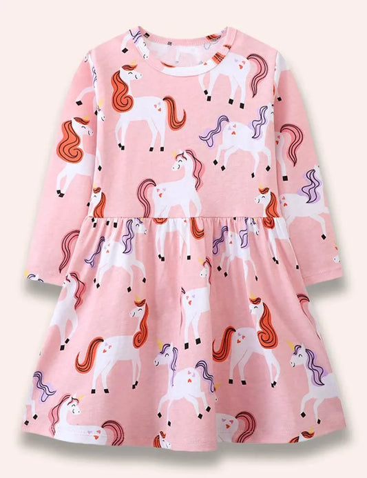 Unicorn Printed Long Sleeve Dress - Mini Taylor