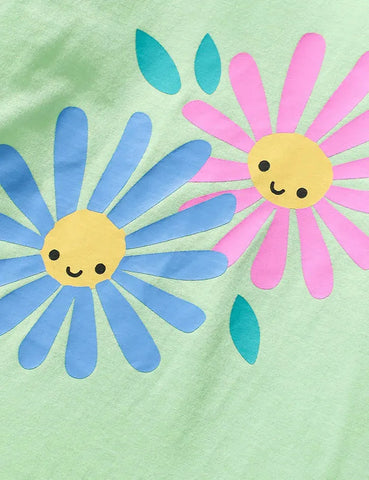 Cartoon Daisy Printed Long Sleeve Ruffled T-Shirt