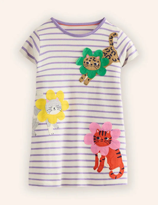 Kleid Mit Cartoon-Katzen-Applikation