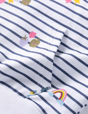 Striped Printed Hooded Short Sleeve T-Shirt
