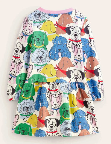 Vestido estilo sudadera con estampado de perritos