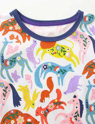 Kleid mit Cartoon-Tieraufdruck