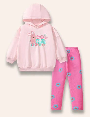 Sudadera con capucha con estampado de conejito lindo+polainas florales