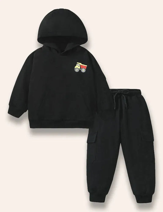 Engineering Vehicle Printed Hooded Sweatshirt Set