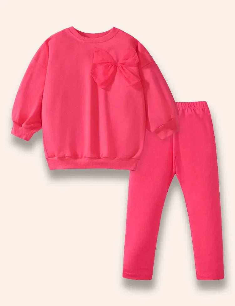 Conjunto de sudadera con lazo de color liso