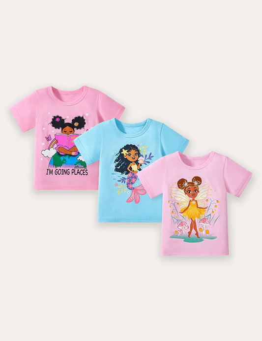 3 piezas camiseta de manga corta con estampado de hadas