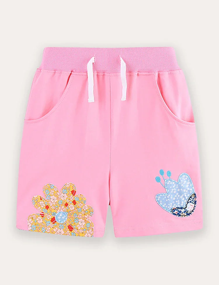 Bloem geborduurde katoenen shorts