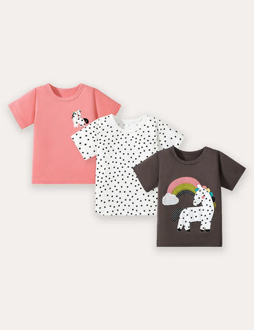 3 piezas camiseta de manga corta con aplique de lunares