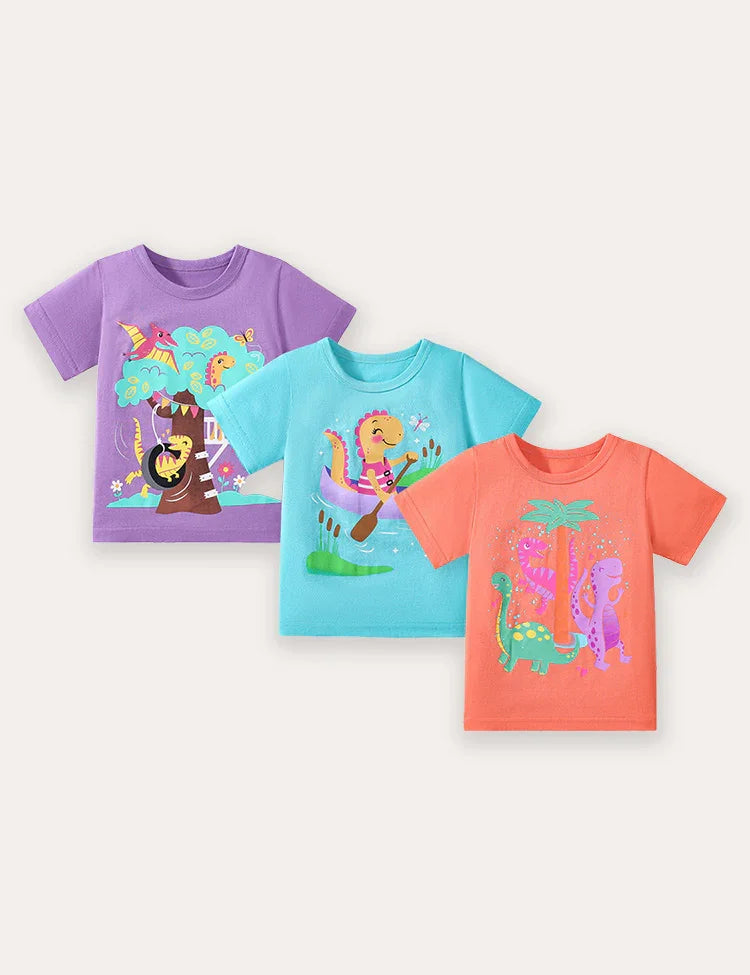 Camiseta de manga corta con estampado de dinosaurio de 3 piezas